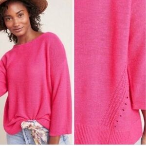 Anthropologie Mayfield Knit Linen Pullover in Pink Women's Size Medium